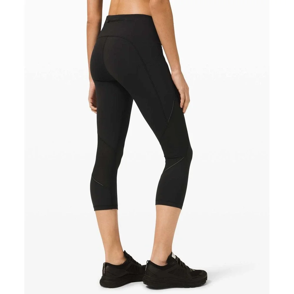 lululemon Run Off Route Mid Rise Crop Leggings Black Size 6 Athleisure